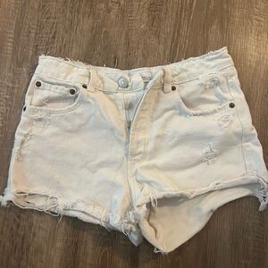 Zara Frayed Hem White Jean Shorts